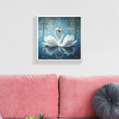 Witte zwanen op het meer canvas afdruk (Insitu (Woonkamer))