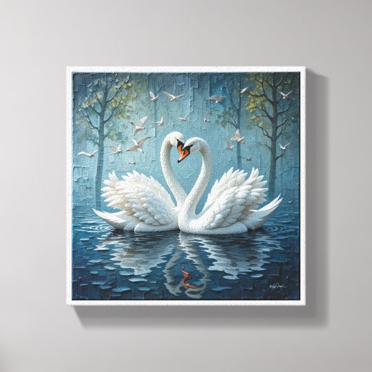 Witte zwanen op het meer canvas afdruk (Voorkant)