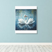Witte zwanen op het meer canvas afdruk (Insitu (Houten vloer))
