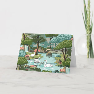 Witte Zwanen Retro Paint door Nummer Wenskaart Bedankkaart