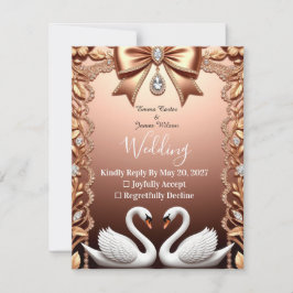 🌸 Witte Zwanen Roze Goud Huwelijk RSVP Kaartje