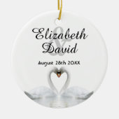 Witte zwanen uit liefde voor namen bruiloft keramisch ornament (Voorkant)
