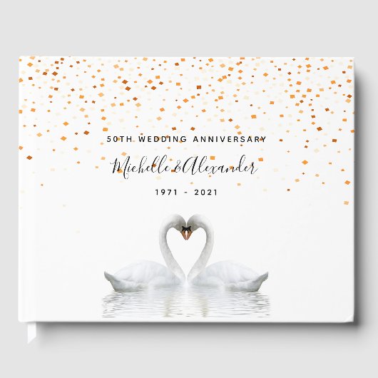 Witte zwanen vogels 50e gouden trouwdag gastenboek (Voorkant)