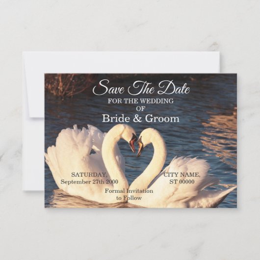 Witte zwanen weduwen sparen de datum save the date (Voorkant)