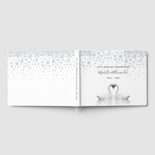Witte zwanenvogels 60e diamantbruiloft gastenboek (Volledig)