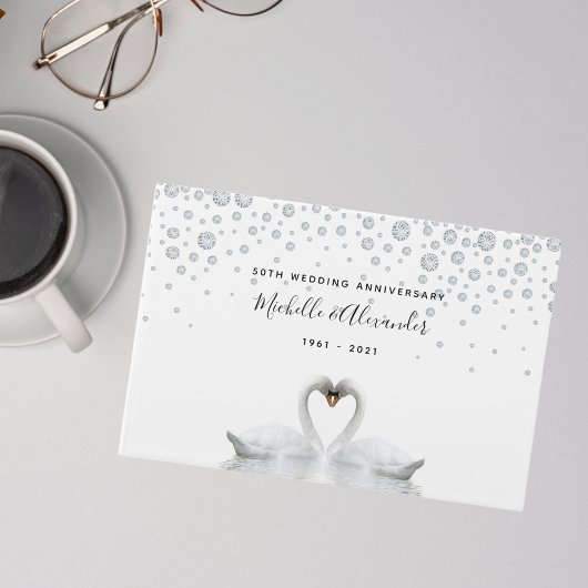 Witte zwanenvogels 60e diamantbruiloft gastenboek
