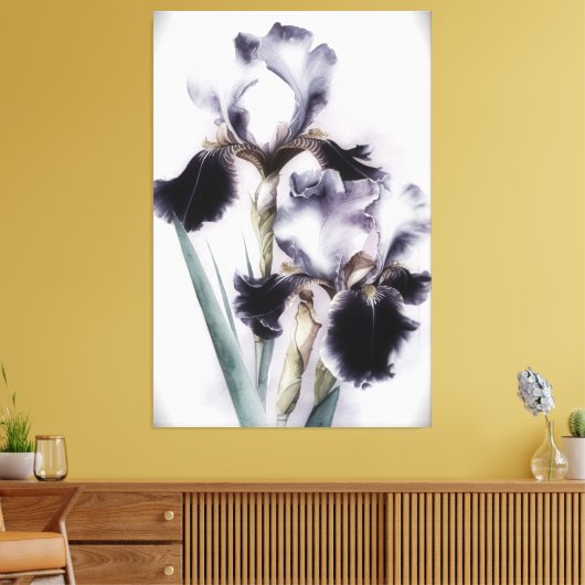 *~* Witte Zwarte Bloem Artsy Iris Schilderen AP84 Canvas Afdruk (Insitu (Woonkamer))