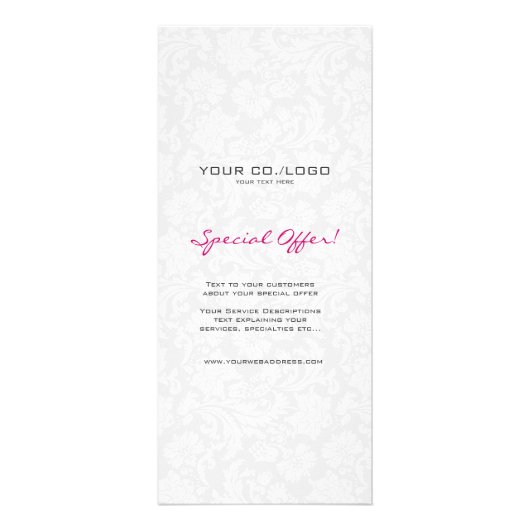 Witte & Zwarte  Bloemen Damasks Reclamekaart (Voorkant)
