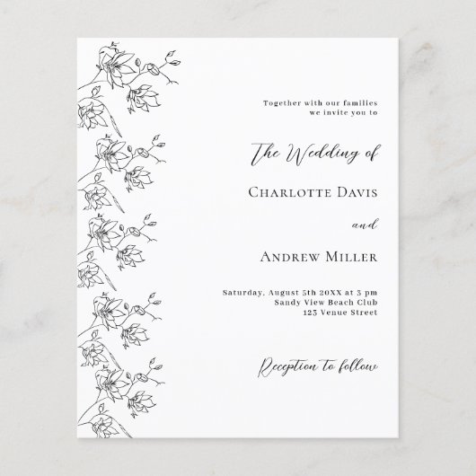 Witte zwarte bloemen formele bruiloft uitnodiging (Voorkant)