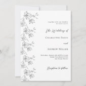 Witte zwarte bloemen klassieke formele bruiloft kaart (Voorkant)