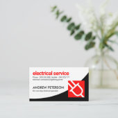 Witte zwarte bochten rode stekker elektriciteit visitekaartje (Staand voorkant)