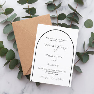 Witte zwarte boog modern script luxe bruiloft kaart