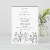 Witte Zwarte Botanische Huwelijksuitnodiging Kaart (Staand voorkant)