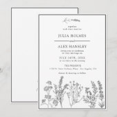 Witte Zwarte Botanische Huwelijksuitnodiging Kaart (Voorkant / Achterkant)