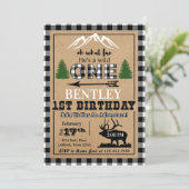 Witte zwarte Buffalo Plaid Moose Verjaardag Uitnod Kaart (Staand voorkant)