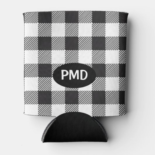 Witte zwarte buffels Initialen van speldenmonogram Blikjeskoeler (Voorkant)