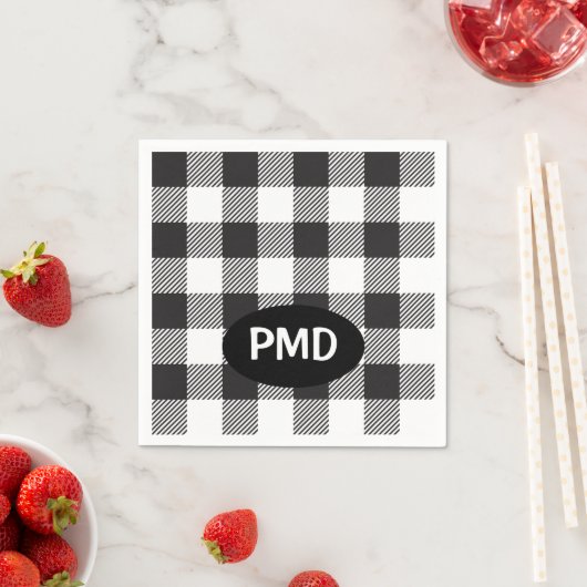 Witte zwarte buffels Initialen van speldenmonogram Servet (Insitu)