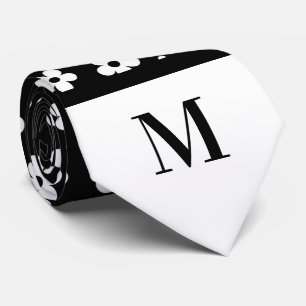 Witte & Zwarte Daisies Monogramed stropdas