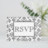 witte zwarte Damask Editable RSVP-kaarten Kaart (Staand voorkant)