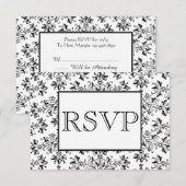 witte zwarte Damask Editable RSVP-kaarten Kaart (Voorkant / Achterkant)