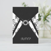 Witte zwarte Damask RSVP-kaart RSVP Kaartje (Staand voorkant)