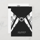 Witte zwarte Damask RSVP-kaart RSVP Kaartje (Voorkant / Achterkant)