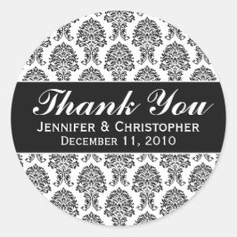 Witte & Zwarte Damast Ronde Huwelijksetiketten Ronde Sticker