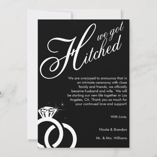 Witte & Zwarte Diamanten Ring Foto Bruiloft Aankondiging (Voorkant)