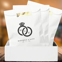 Witte & Zwarte Diamanten Ring Monogram Bruiloft Bedankzakje