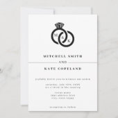 Witte & Zwarte Diamanten Ring Monogram Bruiloft Kaart (Voorkant)