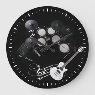 witte zwarte drums en gitaarwandklok grote klok
