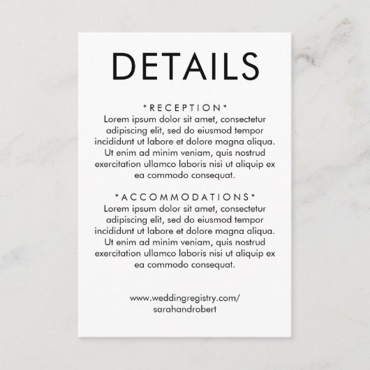 Witte & Zwarte Eenvoudige Huwelijksdetails Informatiekaartje (Voorkant)