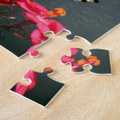 Witte zwarte en gele vlinder op roze bloemen legpuzzel (Zijkant)