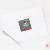 Witte zwarte en gele vlinder op roze bloemen vierkante sticker (Envelop)