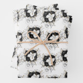 Witte, zwarte en gouden bloem inpakpapier vel (In situ)