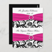 Witte, zwarte, Fuchsia Damask Pre-print Plaatskaar Briefkaart (Voorkant / Achterkant)