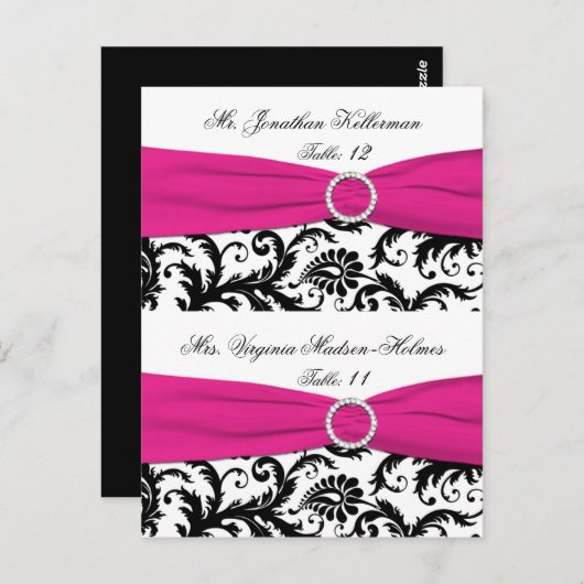 Witte, zwarte, Fuchsia Damask Pre-print Plaatskaar Briefkaart (Voorkant / Achterkant)