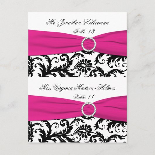 Witte, zwarte, Fuchsia Damask Pre-print Plaatskaar Briefkaart (Voorkant)