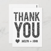Witte & Zwarte Glitter bruiloft Dank u Briefkaart (Voorkant / Achterkant)