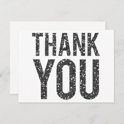 Witte & Zwarte Glitter bruiloft Dank u Briefkaart (Voorkant / Achterkant)