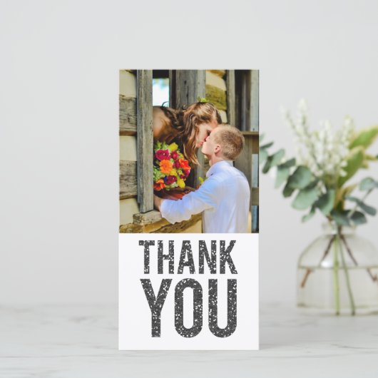 Witte & zwarte glitter Dank u fotokaarten Bedankkaart (Staand voorkant)