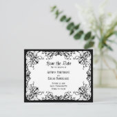 Witte Zwarte Gotische Bruiloft Save The Date (Staand voorkant)