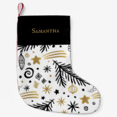 Witte zwarte gouddoedelen met de naam festive kleine kerstsok (Voorkant)