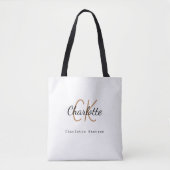 Witte zwarte gouden monogram naam initials tote bag (Voorkant)