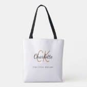 Witte zwarte gouden monogram naam initials tote bag (Achterkant)