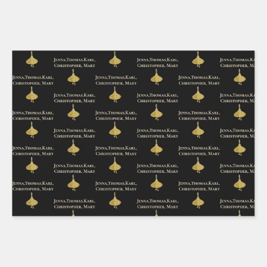 Witte zwarte goudfamilie kerstboom Stripe Bell Inpakpapier Vel (Voorkant 3)