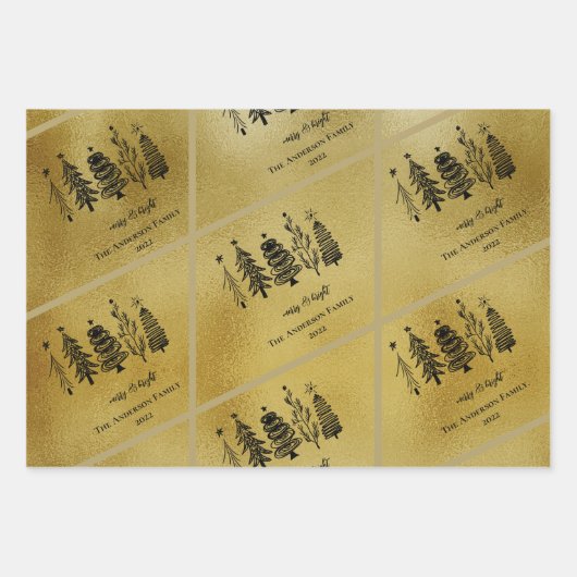 Witte zwarte goudfamilie kerstboom Stripe Bell Inpakpapier Vel (Voorkant 2)
