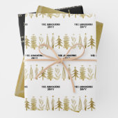 Witte zwarte goudfamilie kerstboom Stripe Bell Inpakpapier Vel (In situ)