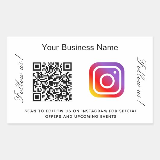 Witte zwarte handelsnaam qr code instagram rechthoekige sticker (Voorkant)