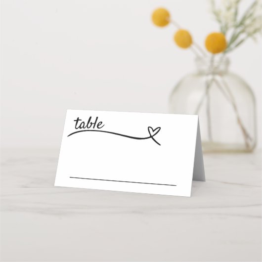 Witte & Zwarte Hart Bruiloft Plaatskaartje (Voorkant)